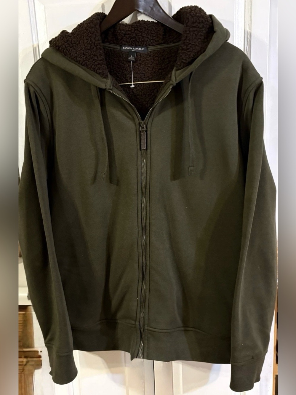 Banana Republic Full Zip Hoodie With Warm Thick Sherpa Lining Green Large